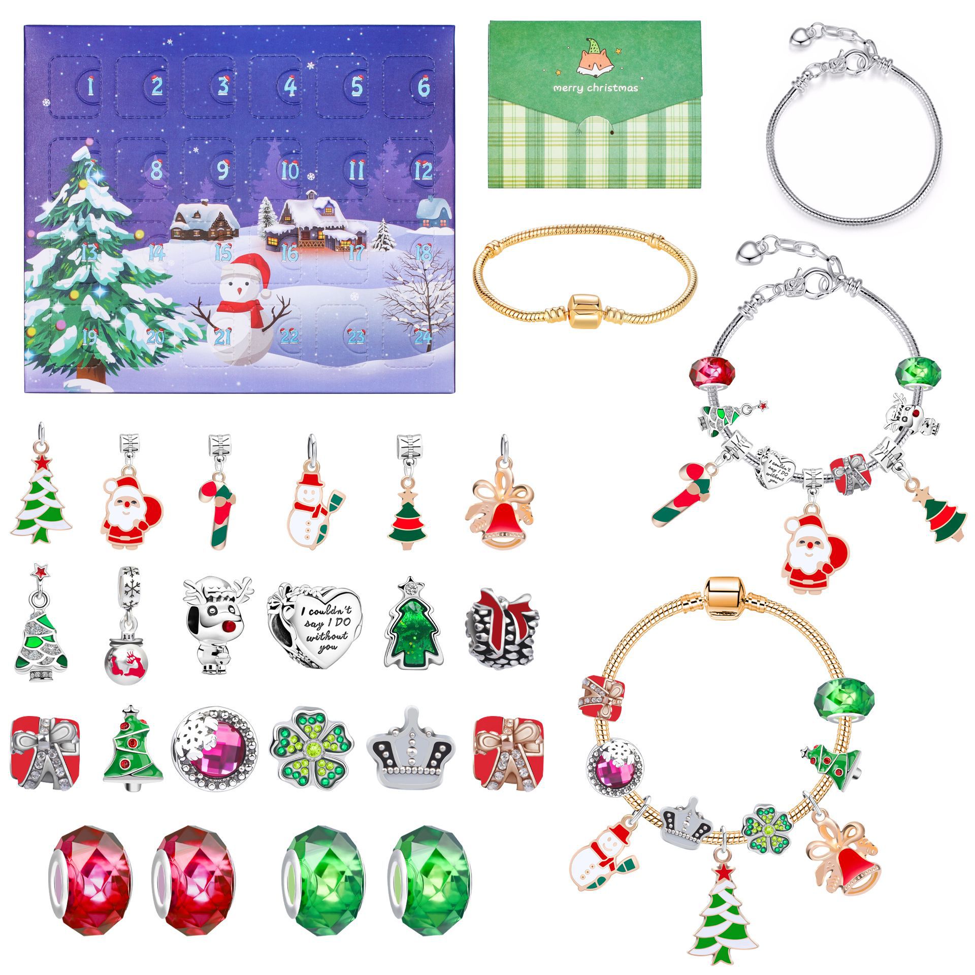 24-Day Christmas Advent Calendar DIY Bracelet Set, Festive Charm & Bead Kit for Aussie Xmas Gifting & Crafting - Image 1