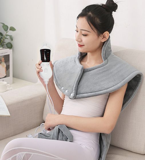 Fast Heating Electric Heating Pad for Neck and Shoulder and Back with 6 Heating Settings & 4 Timer, Large Size Heated Wrap with Auto Shut Off & Machine Washable (Silver Gray, 37x24 inch) - Image 1