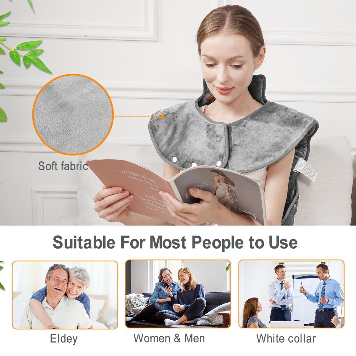 Fast Heating Electric Heating Pad for Neck and Shoulder and Back with 6 Heating Settings & 4 Timer, Large Size Heated Wrap with Auto Shut Off & Machine Washable (Silver Gray, 37x24 inch) - Image 2