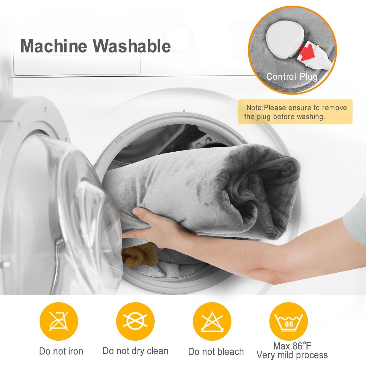 Fast Heating Electric Heating Pad for Neck and Shoulder and Back with 6 Heating Settings & 4 Timer, Large Size Heated Wrap with Auto Shut Off & Machine Washable (Silver Gray, 37x24 inch) - Image 4
