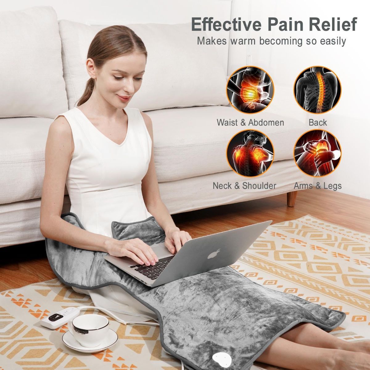 Fast Heating Electric Heating Pad for Neck and Shoulder and Back with 6 Heating Settings & 4 Timer, Large Size Heated Wrap with Auto Shut Off & Machine Washable (Silver Gray, 37x24 inch) - Image 7