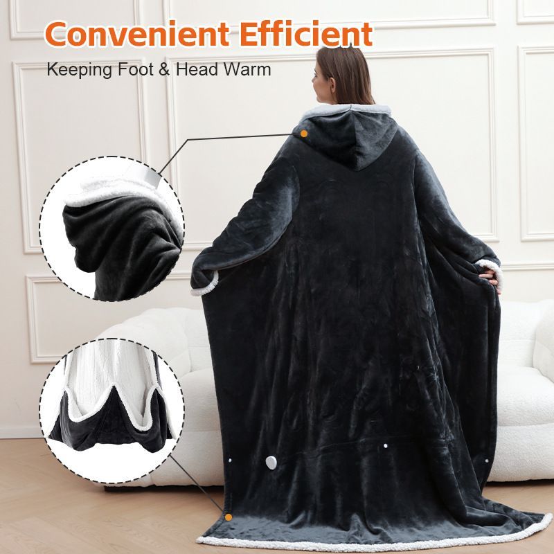 Wearable Heated Blanket Portable with Sleeves & Foot Pocket - Electric Snuggle Throw Blanket, 8 Heat Settings, 1-12H Auto Shut-Off, 50