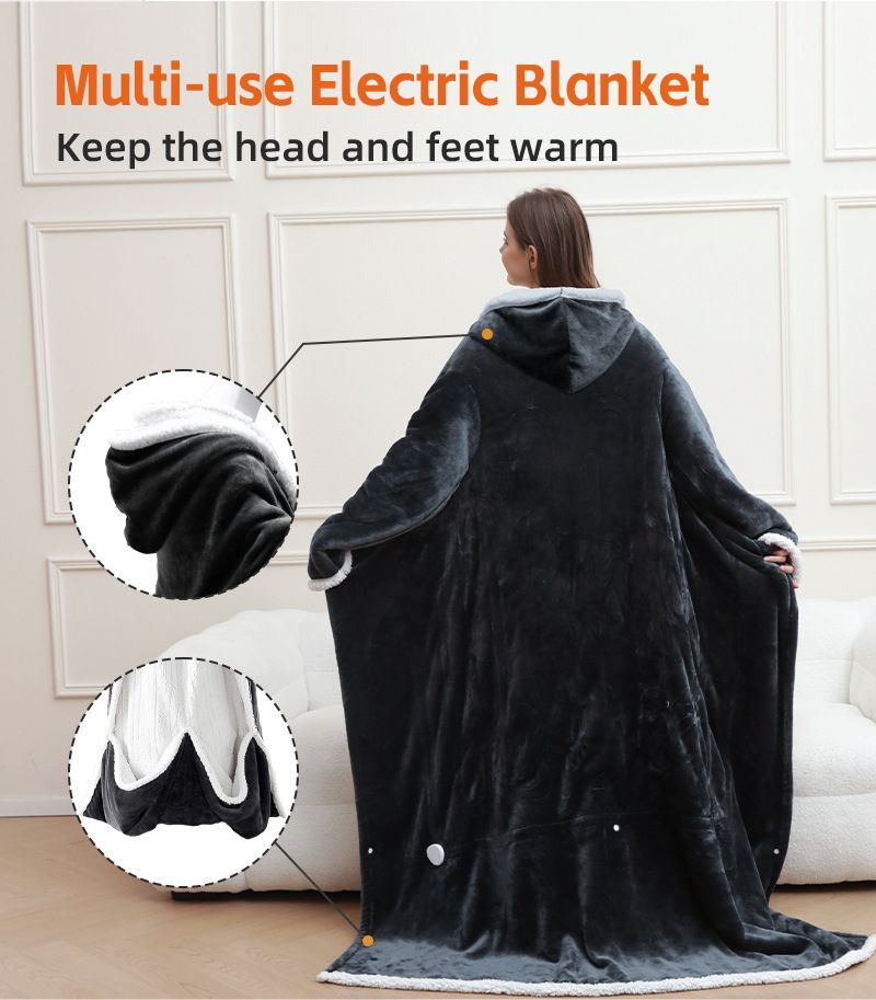 Wearable Heated Blanket Portable with Sleeves & Foot Pocket - Electric Snuggle Throw Blanket, 8 Heat Settings, 1-12H Auto Shut-Off, 50