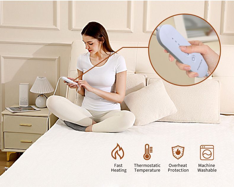 Heated Blanket Electric Throw,4 Heat Settings & 8H Auto Shut-Off Double Helix Fast Heating Electric Blanket,Skin-Friendly Cotton & Non-Slip Design Heated Throw with Overheat Protection - White - Size 55.1*62.9
