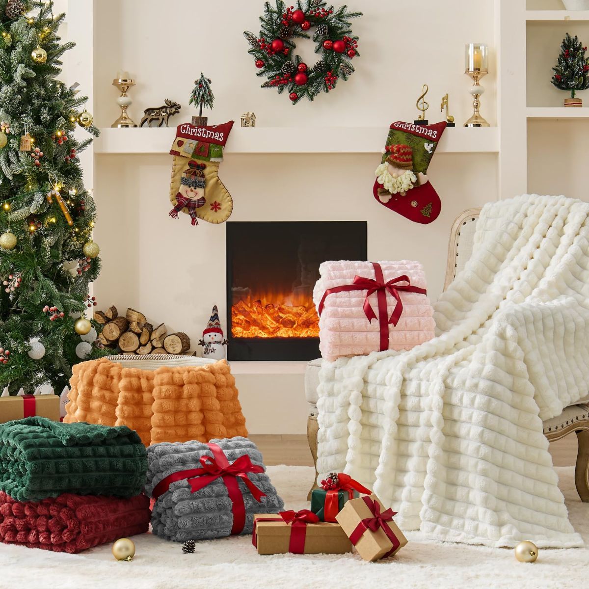 Updated Grey Throw Blanket for Couch and Bed- Super Soft and Warm 3D Checkered Fluffy Fuzzy Fleece Blanket, Luxurious Plush Cozy Blanket for Room Decor Spring - Gray - Size 200cm*230cm - Image 4