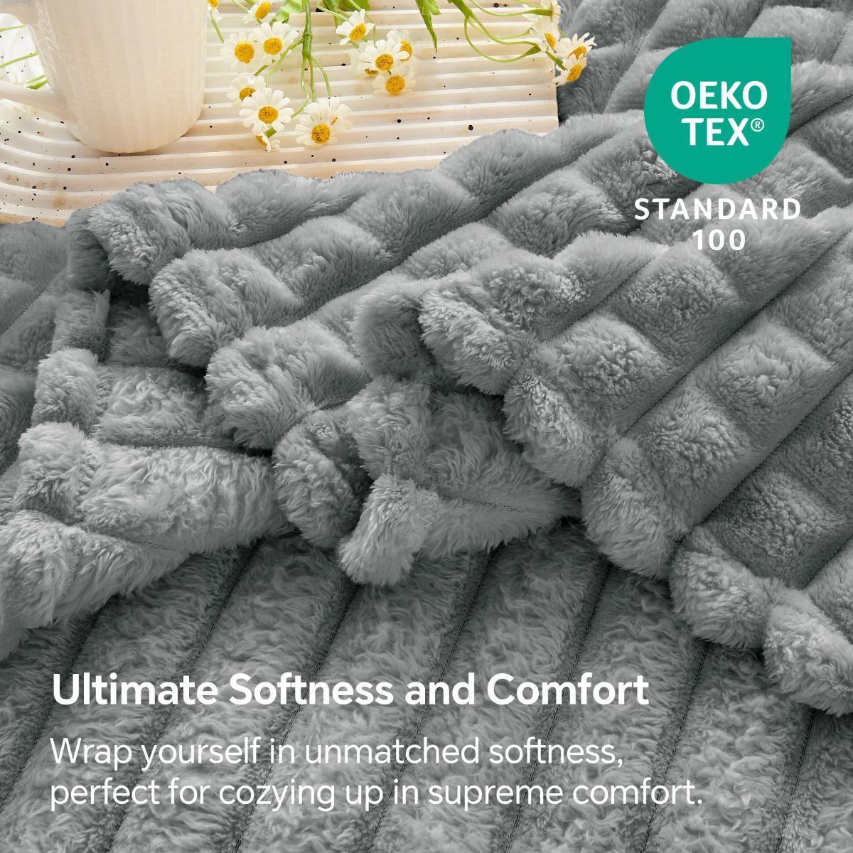 Updated Grey Throw Blanket for Couch and Bed- Super Soft and Warm 3D Checkered Fluffy Fuzzy Fleece Blanket, Luxurious Plush Cozy Blanket for Room Decor Spring - Gray - Size 200cm*230cm - Image 7