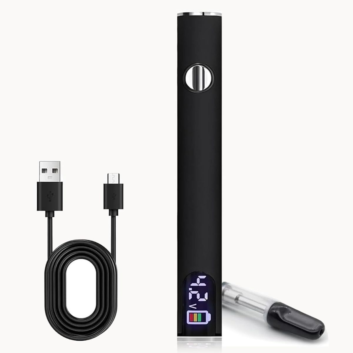 Rechargeable Thread Burner Kit Digital LCD Screen Displays for Intelligent Temperature Control Burning Pen with Three Settings of 2.7V, 3.7V and 4.2V,510 threaded battery - Black - Size 3.5in - Image 1