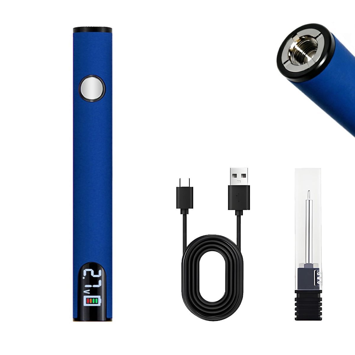 Rechargeable Thread Burner Kit Digital LCD Screen Displays for Intelligent Temperature Control Burning Pen with Three Settings of 2.7V, 3.7V and 4.2V,510 threaded battery - Blue - Size 3.5in - Image 1