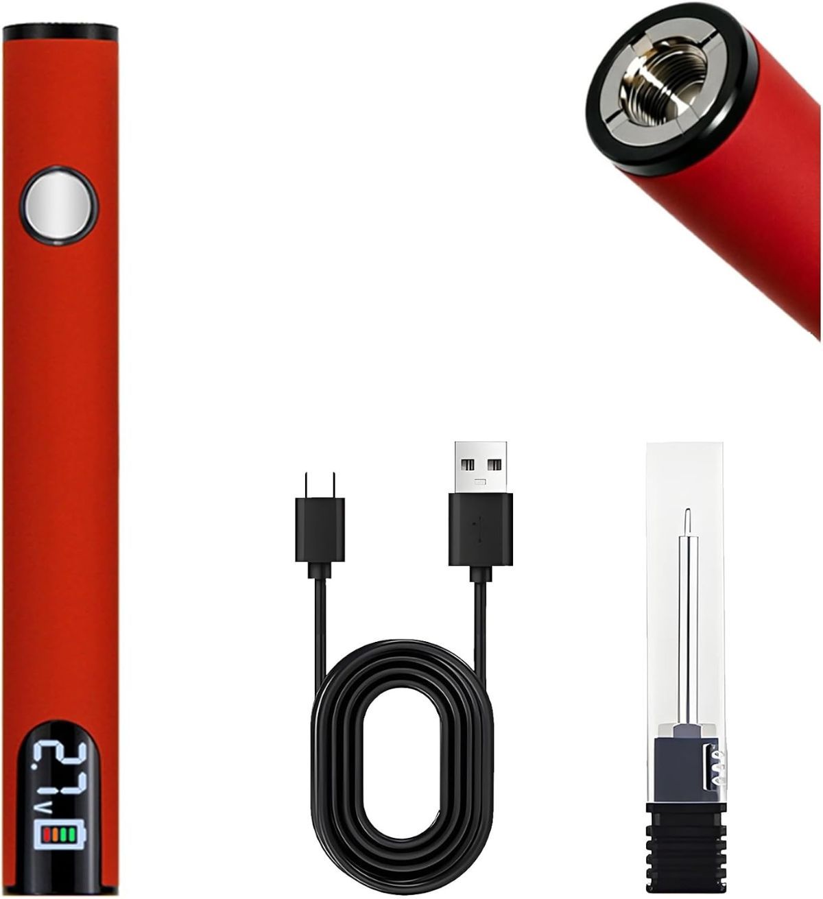Rechargeable Thread Burner Kit Digital LCD Screen Displays for Intelligent Temperature Control Burning Pen with Three Settings of 2.7V, 3.7V and 4.2V,510 threaded battery - Red - Size 3.5in - Image 1