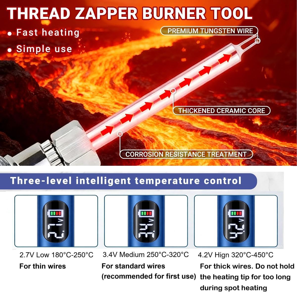 Rechargeable Thread Burner Kit Digital LCD Screen Displays for Intelligent Temperature Control Burning Pen with Three Settings of 2.7V, 3.7V and 4.2V,510 threaded battery - Red - Size 3.5in - Image 6