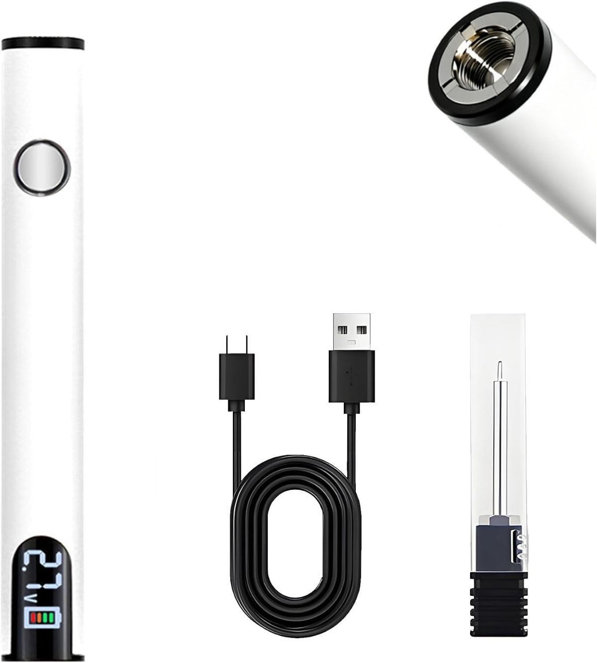 Rechargeable Thread Burner Kit Digital LCD Screen Displays for Intelligent Temperature Control Burning Pen with Three Settings of 2.7V, 3.7V and 4.2V,510 threaded battery - White - Size 3.5in - Image 1