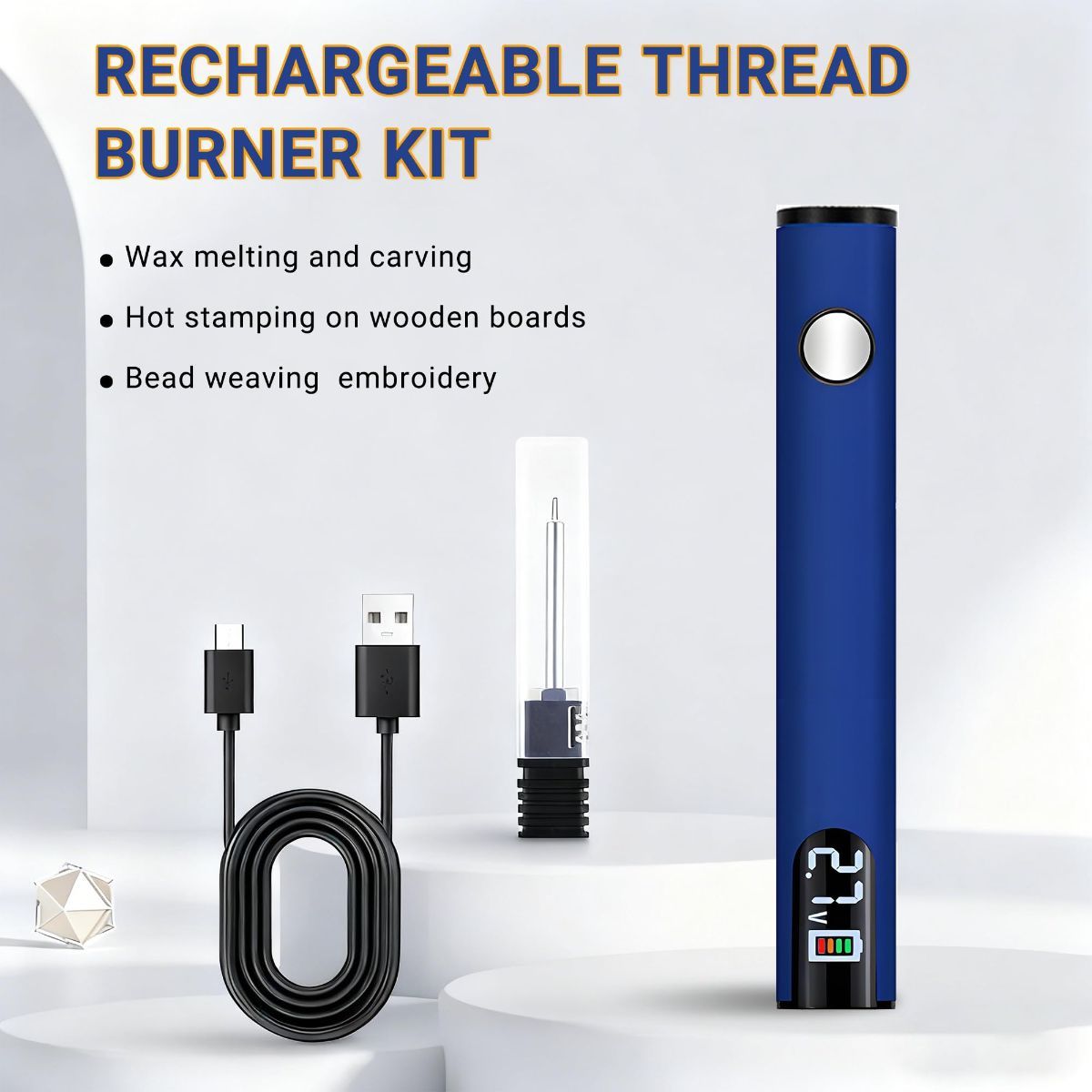 Rechargeable Thread Burner Kit Digital LCD Screen Displays for Intelligent Temperature Control Burning Pen with Three Settings of 2.7V, 3.7V and 4.2V,510 threaded battery - White - Size 3.5in - Image 2