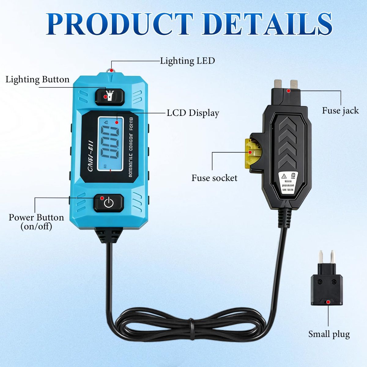 Automotive Circuit Fault Probe Tester, 20A 48V-High-Precision Current Tester, 2-in-1 Wire Tracer Short Finder, Car Relay Fuse Checker with LED Display & Front Light - Image 7