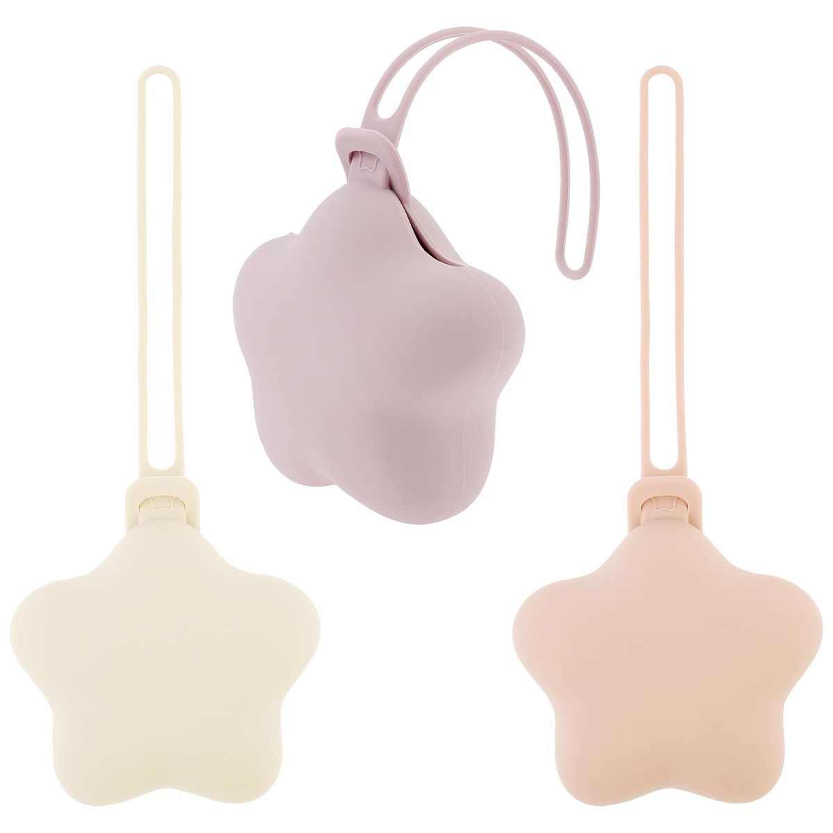 3Pcs Pacifier Holder Case, Safe and Soft Material Pacifier Pouch, Food Grade Silicone Pacifier Case, Star Shape, Protective Pacifier Storage Case for Diaper Bag Stroller - Purple-Beige-Pink - Size 95mm - Image 1