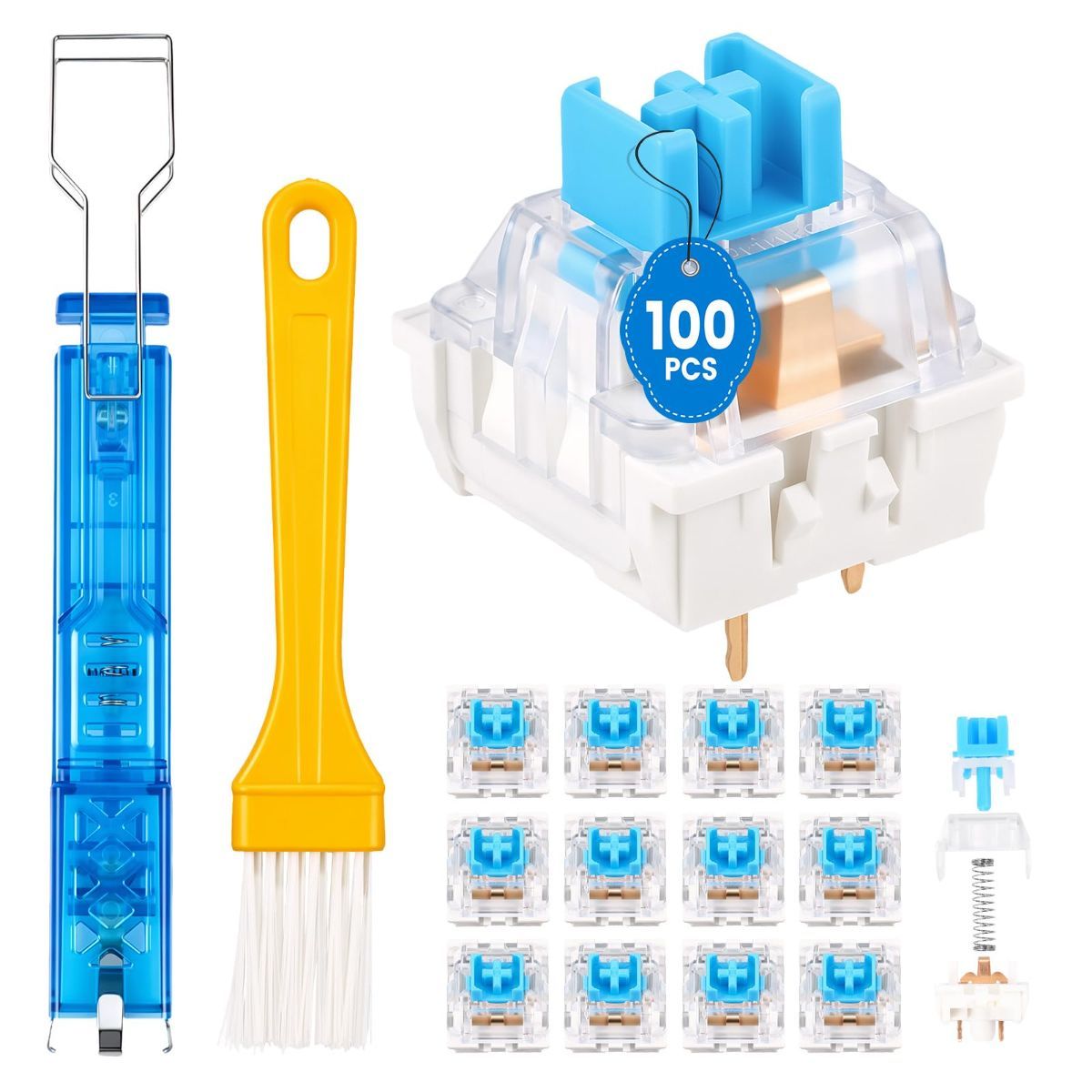 100 PCS Blue Mechanical Keyboard Switches Clickers with Upgraded 4-Claw Switch Puller & Brush, Dustproof Clicky Tactile Switches for Gaming Keyboards, 3D Prints - Image 2