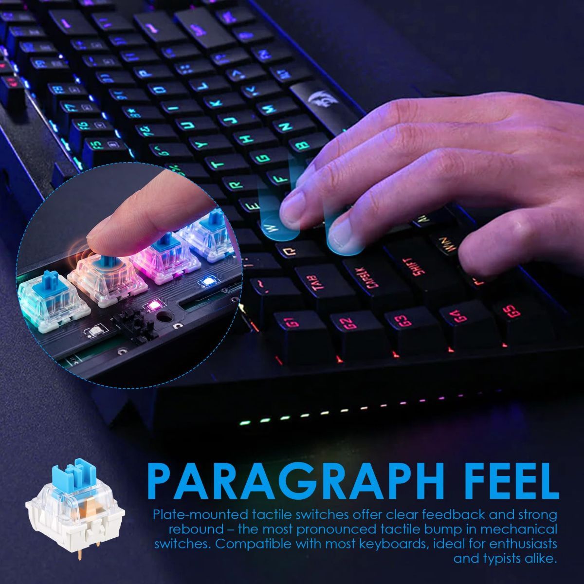 100 PCS Blue Mechanical Keyboard Switches Clickers with Upgraded 4-Claw Switch Puller & Brush, Dustproof Clicky Tactile Switches for Gaming Keyboards, 3D Prints - Image 5