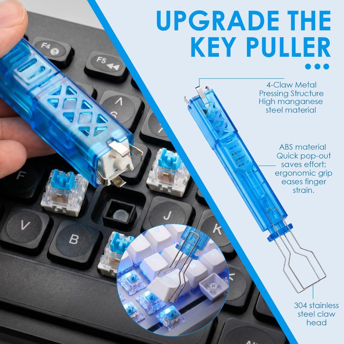 100 PCS Blue Mechanical Keyboard Switches Clickers with Upgraded 4-Claw Switch Puller & Brush, Dustproof Clicky Tactile Switches for Gaming Keyboards, 3D Prints - Image 6