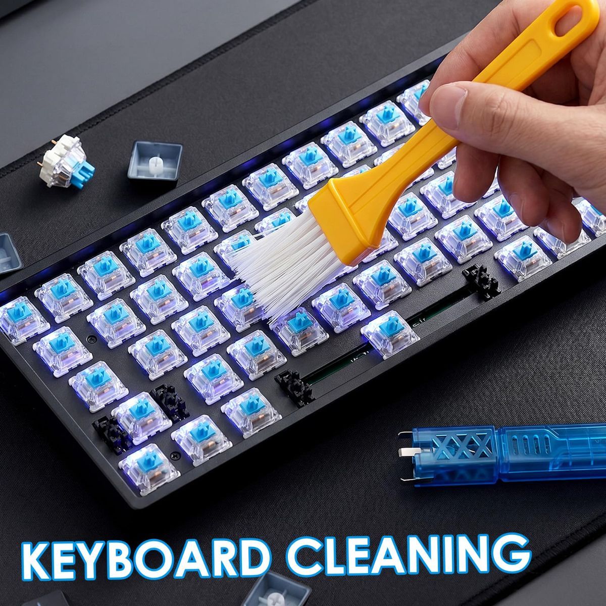 100 PCS Blue Mechanical Keyboard Switches Clickers with Upgraded 4-Claw Switch Puller & Brush, Dustproof Clicky Tactile Switches for Gaming Keyboards, 3D Prints - Image 8
