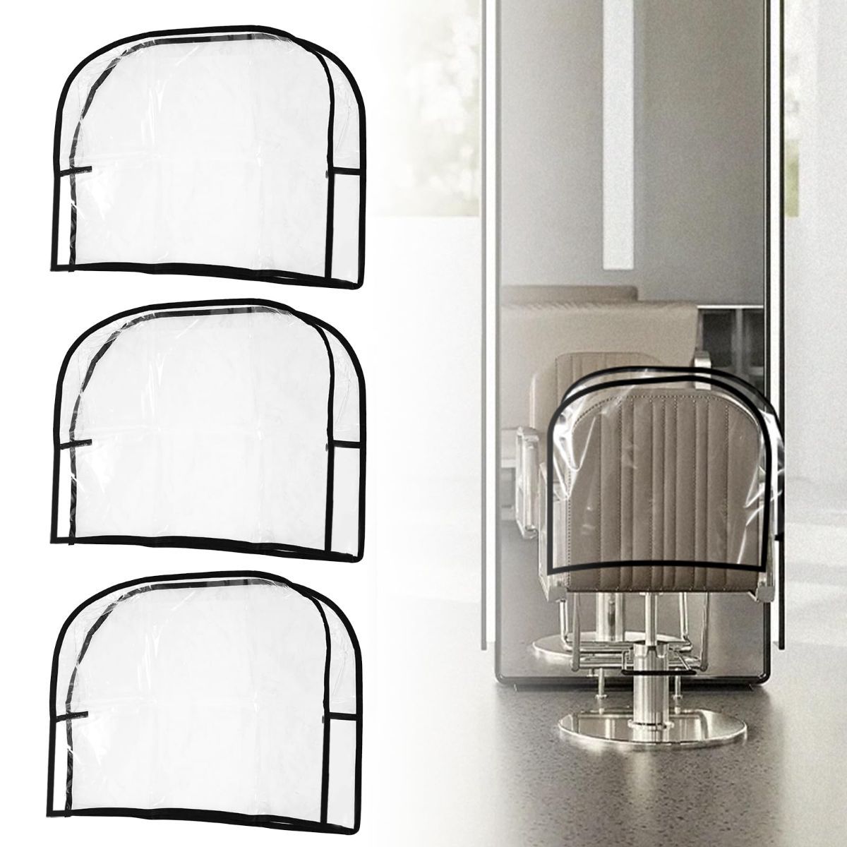 3Pcs Salon Chair Cover, PVC Clear Chair Back Covers, Waterproof Salon Chair Covers Protectors, Soft Salon Chair Back Cover, Fits Most Standard Salon Chairs Office Chairs, 20