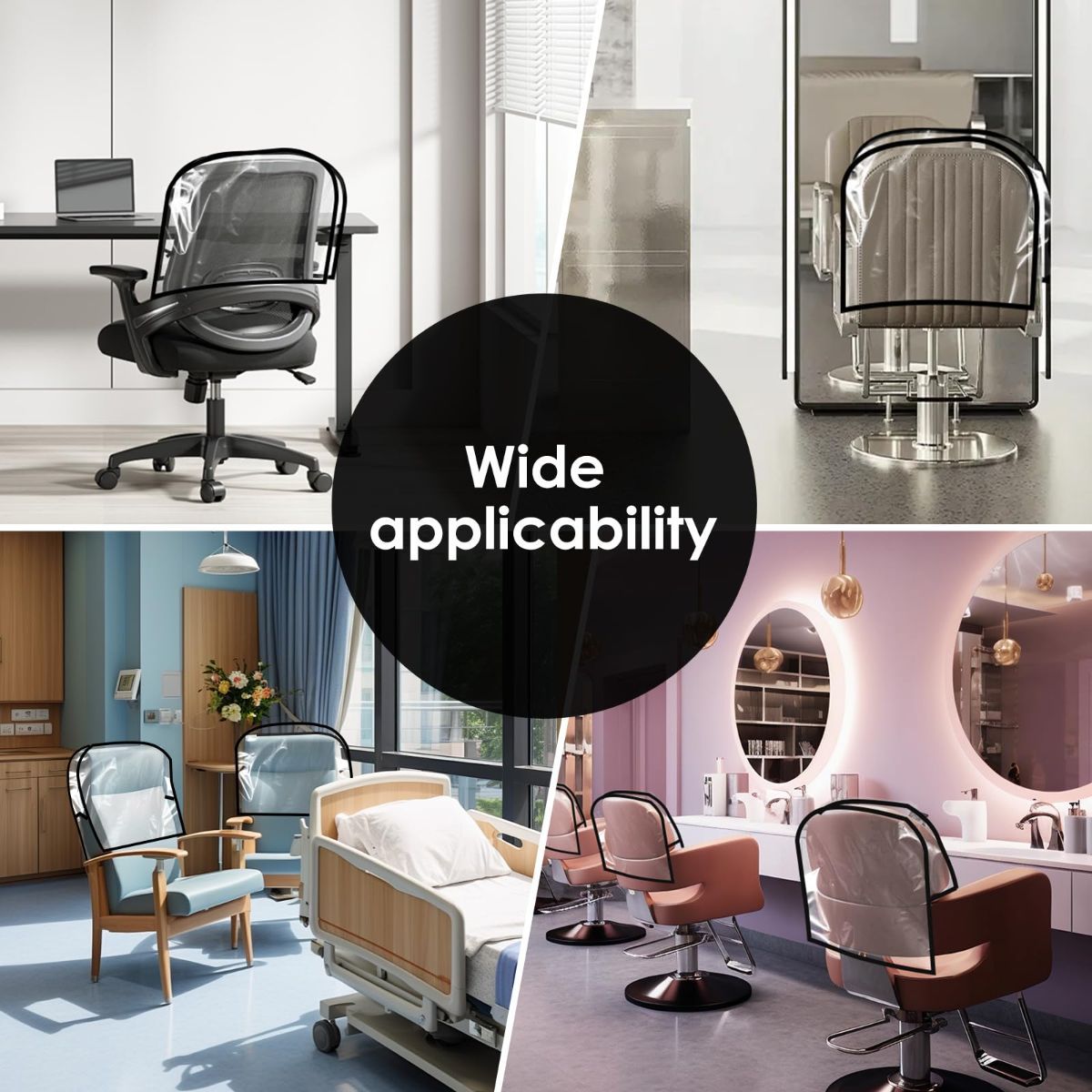 3Pcs Salon Chair Cover, PVC Clear Chair Back Covers, Waterproof Salon Chair Covers Protectors, Soft Salon Chair Back Cover, Fits Most Standard Salon Chairs Office Chairs, 20