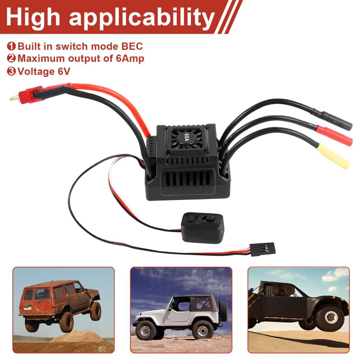 New Brushless Sensorless ESC, 60A Waterproof Dustproof Brushless Smart ESC, Sensorless Motor Combo, Multiple Protection Brushless ESC for 1/10 RC Car Truck Outdoor (T Plug) - Image 4