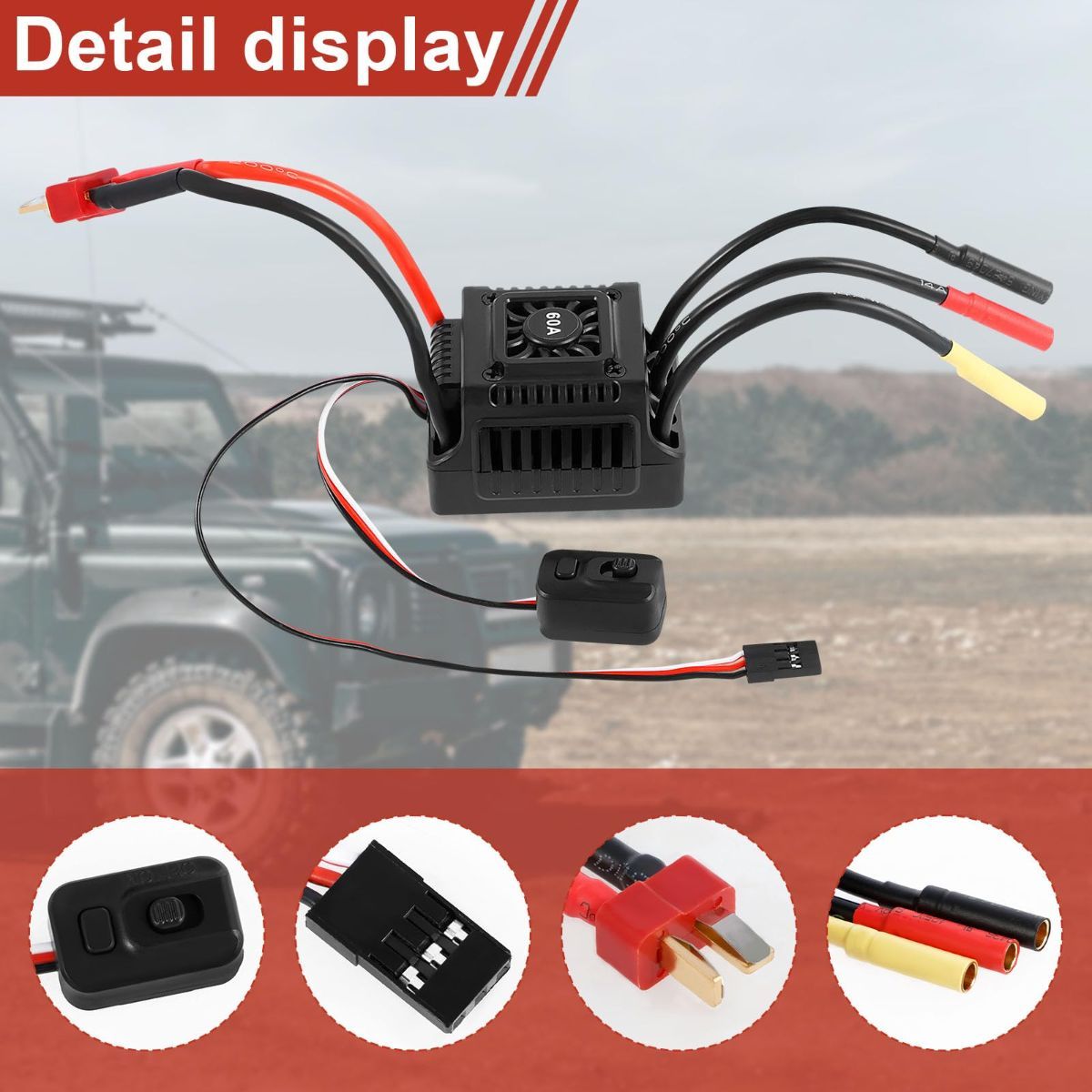New Brushless Sensorless ESC, 60A Waterproof Dustproof Brushless Smart ESC, Sensorless Motor Combo, Multiple Protection Brushless ESC for 1/10 RC Car Truck Outdoor (T Plug) - Image 6