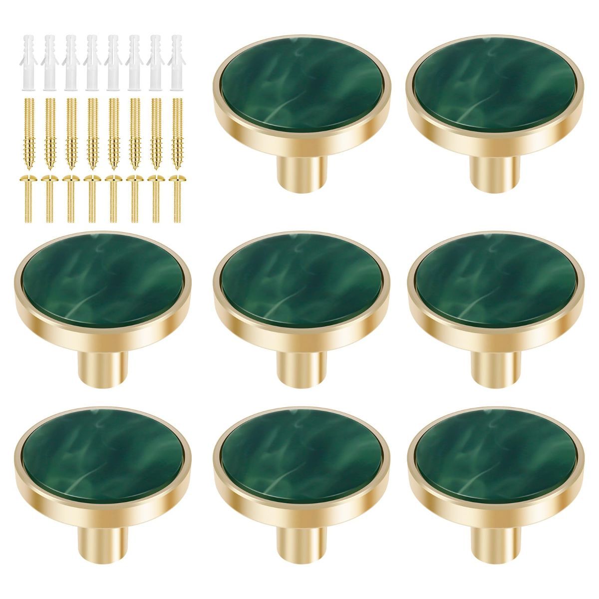 8Pcs Drawer Knob Set, Zinc Alloy Dresser Pull with Screws, Decorative Drawer Handle, Exquisite Furniture Knob for Closet Dresser Door - Green - Size 22mm - Image 1