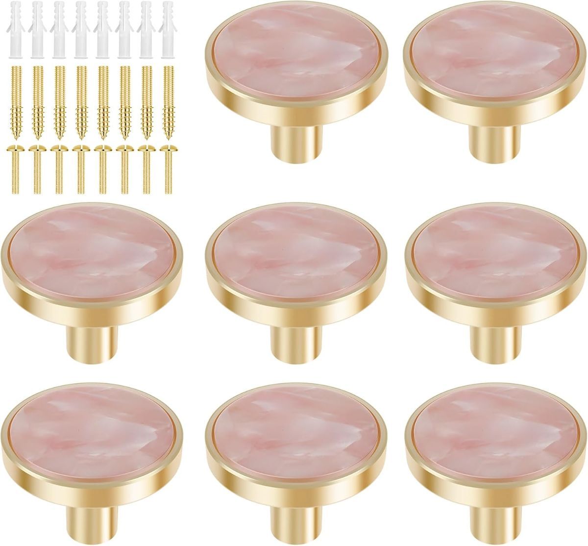 8Pcs Drawer Knob Set, Zinc Alloy Dresser Pull with Screws, Decorative Drawer Handle, Exquisite Furniture Knob for Closet Dresser Door - Pink - Size 22mm - Image 1