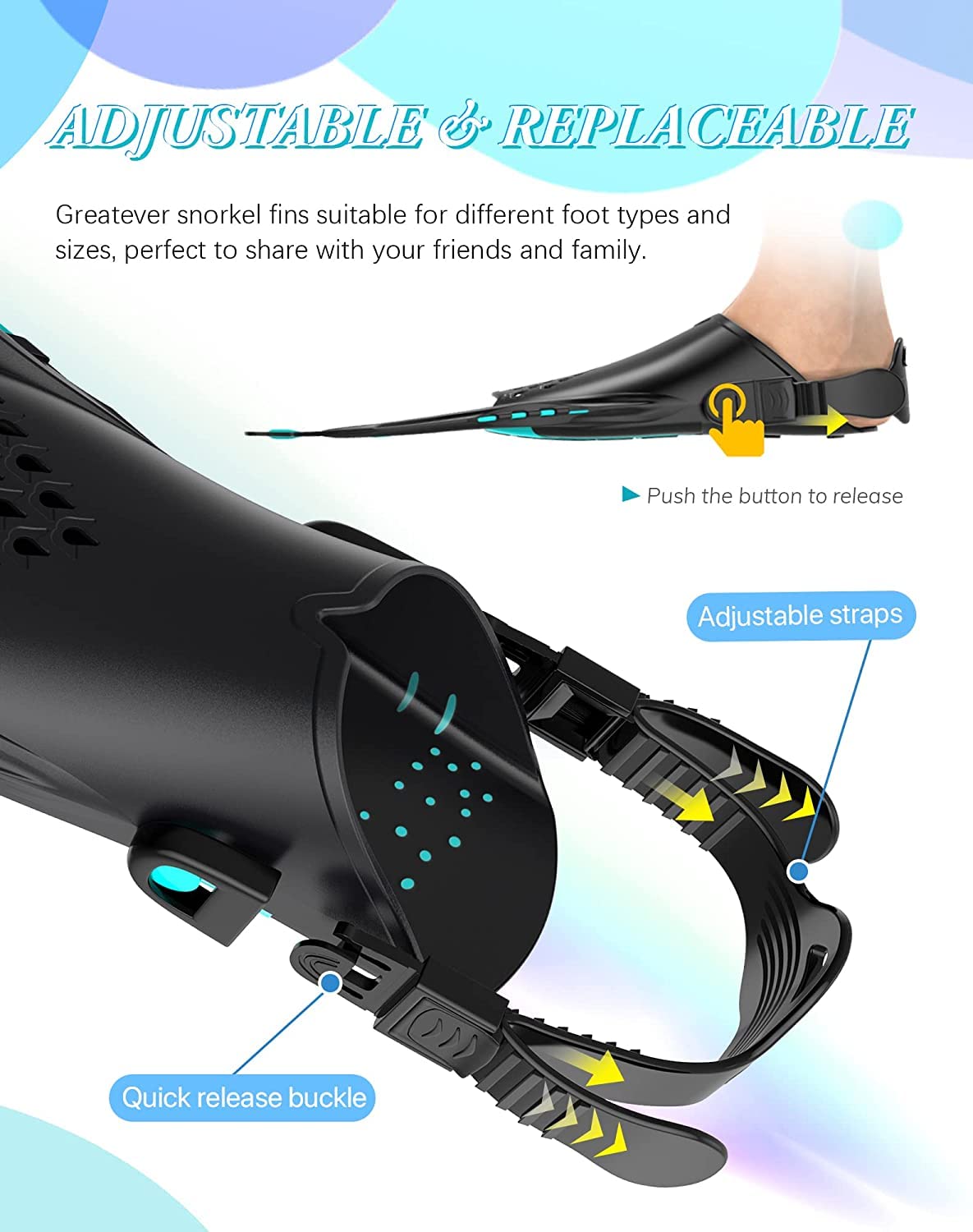 Green Adjustable Open Heel Snorkel Fins, Travel-Size Short Swim Flippers for Snorkeling, Diving & Swimming, Adult Men & Women（L/XL） - Image 2