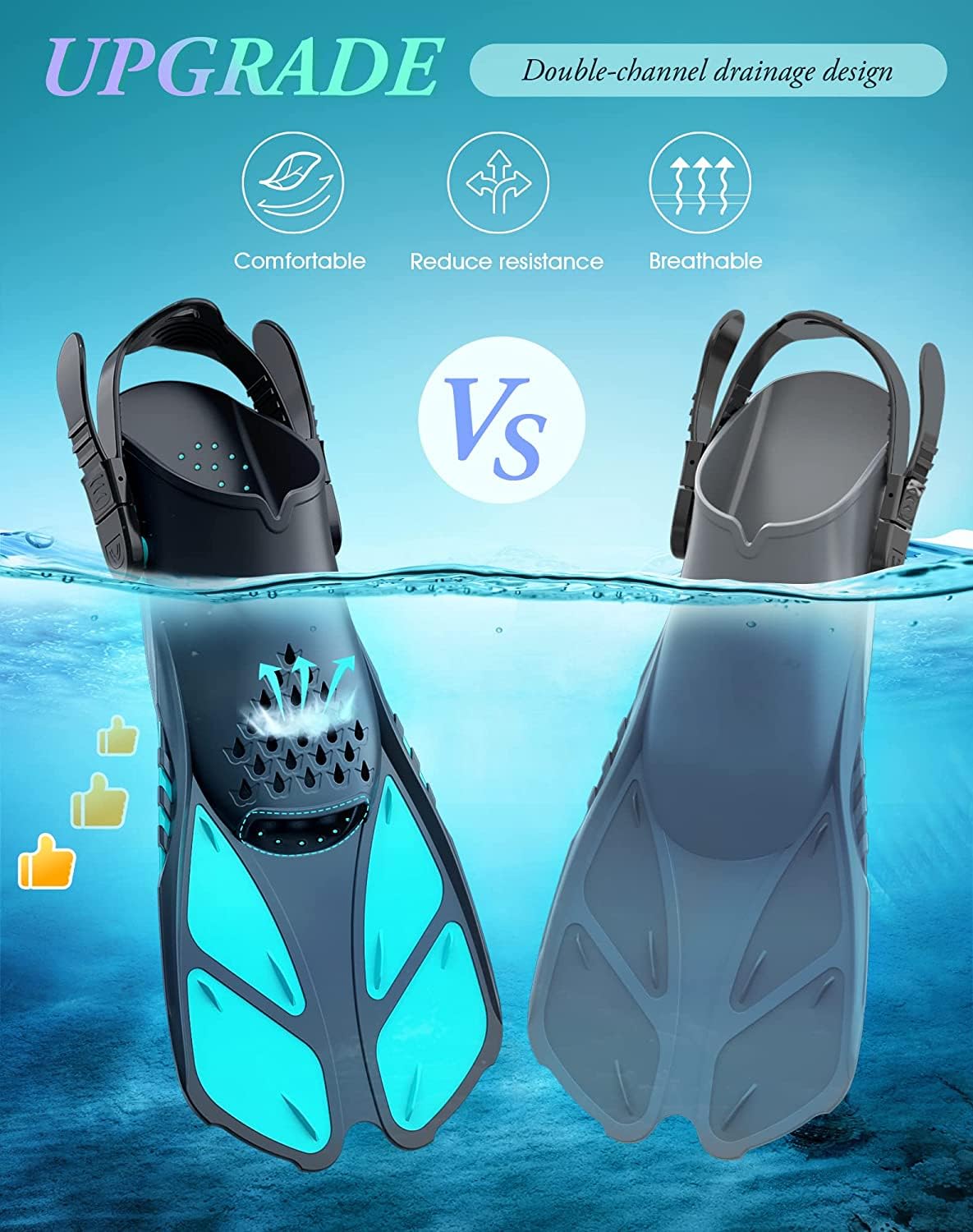 Green Adjustable Open Heel Snorkel Fins, Travel-Size Short Swim Flippers for Snorkeling, Diving & Swimming, Adult Men & Women（L/XL） - Image 4