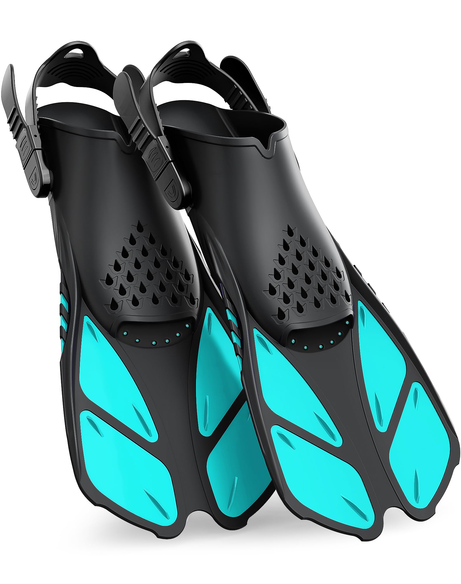 Green Adjustable Open Heel Snorkel Fins, Travel-Size Short Swim Flippers for Snorkeling, Diving & Swimming, Adult Men & Women（S/M） - Image 1