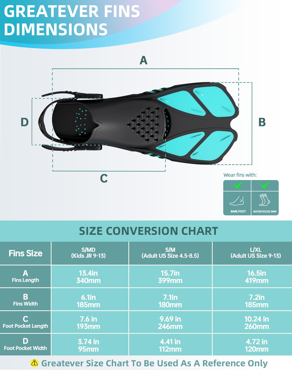 Green Adjustable Open Heel Snorkel Fins, Travel-Size Short Swim Flippers for Snorkeling, Diving & Swimming, Adult Men & Women（S/M） - Image 6