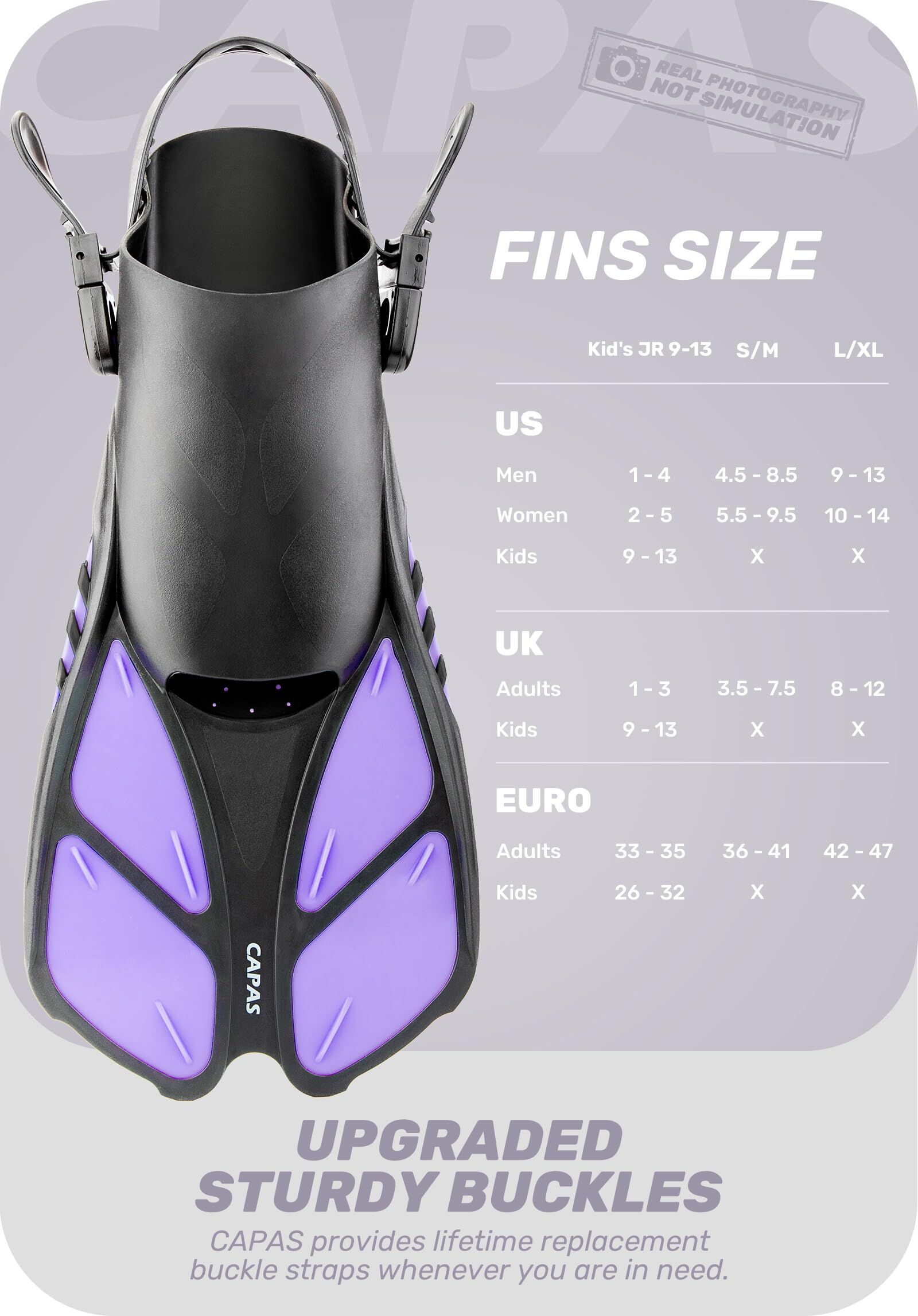 Purple Adjustable Open Heel Snorkel Fins, Travel-Size Short Swim Flippers for Snorkeling, Diving & Swimming, Adult Men & Women（S/M） - Image 5