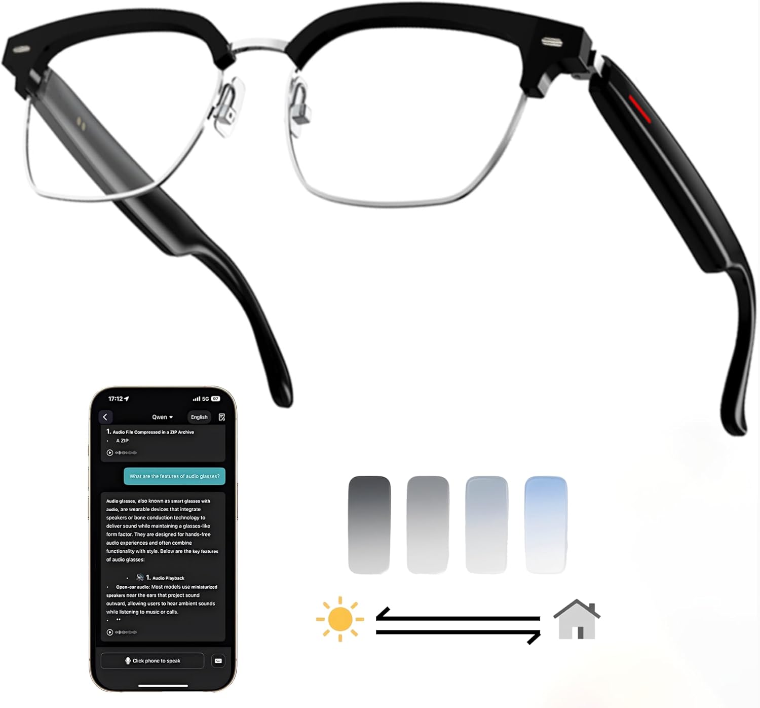 AI Smart Translation Glasses: 110+ Languages, Photochromic Lenses, Bluetooth – Ideal for Travel, Business & Daily Use（black） - Image 1