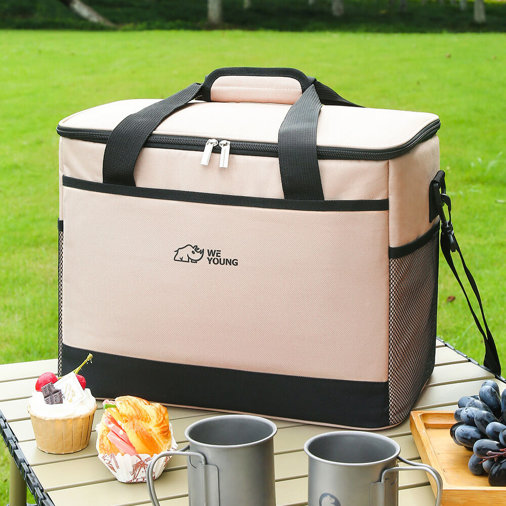 Beige Insulated Picnic Cooler Bag: Portable Waterproof Ice Bag for Outdoor Camping, Picnics & Home Use（30L） - Image 2