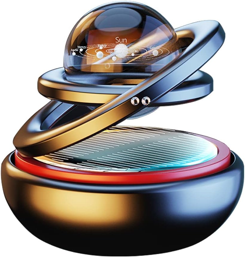 Black Solar-Powered Rotating Car Air Freshener: Space-Themed Dashboard Decor with Ocean Scent & 16 Cologne Pads - Image 1