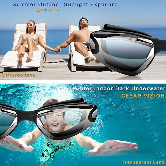 Blue Swim Goggles Set with Cap, Nose Clip, Earplugs & Case: Anti-Fog UV Protection for Men & Women - Image 5