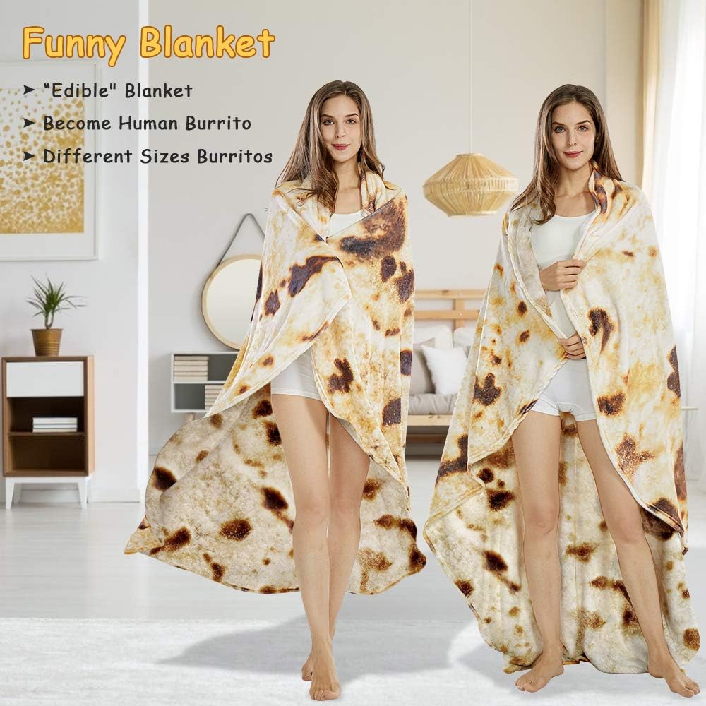 Burritos Tortilla Throw Blanket (Brown), Novelty Funny Round Blanket for Kids & Adults, Soft Flannel Tortilla Wrap Blanket（71