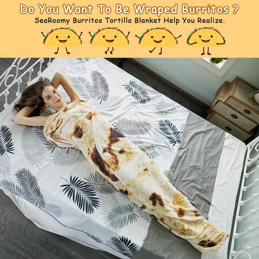 Burritos Tortilla Throw Blanket (Brown), Novelty Funny Round Blanket for Kids & Adults, Soft Flannel Tortilla Wrap Blanket（71