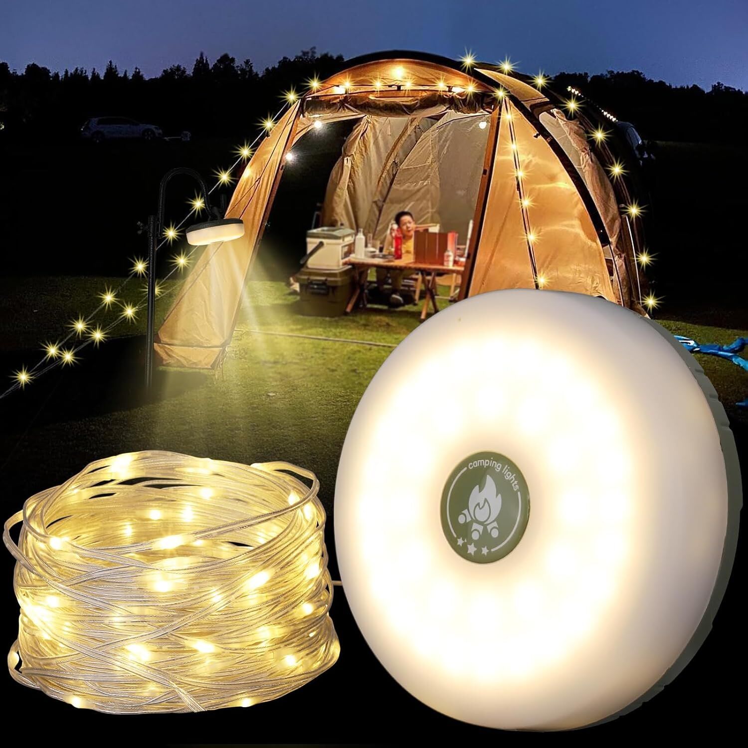 Solar Camping String Lights: 5-Mode IPX4 Waterproof USB/Solar Powered 2-in-1 for Outdoor Tents, Hiking & Party Decor - Image 1
