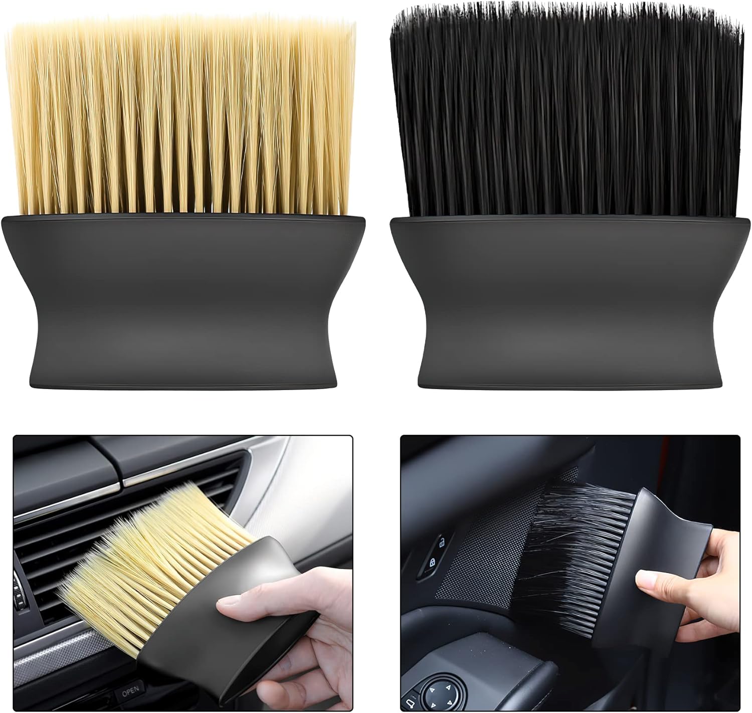 Yellow & Black Car Detailing Brush Set (2-Pack): Soft Bristle Dust Cleaners for Air Vents, Dashboard & Home Use - Image 1