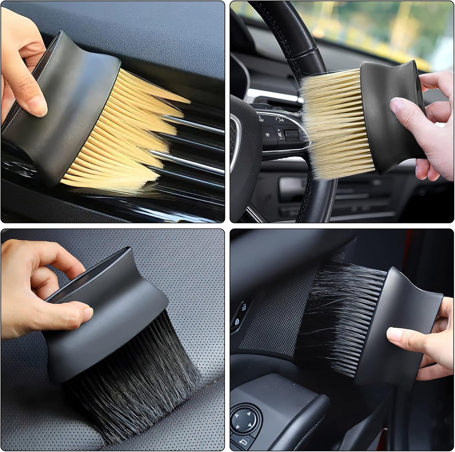 Yellow & Black Car Detailing Brush Set (2-Pack): Soft Bristle Dust Cleaners for Air Vents, Dashboard & Home Use - Image 6