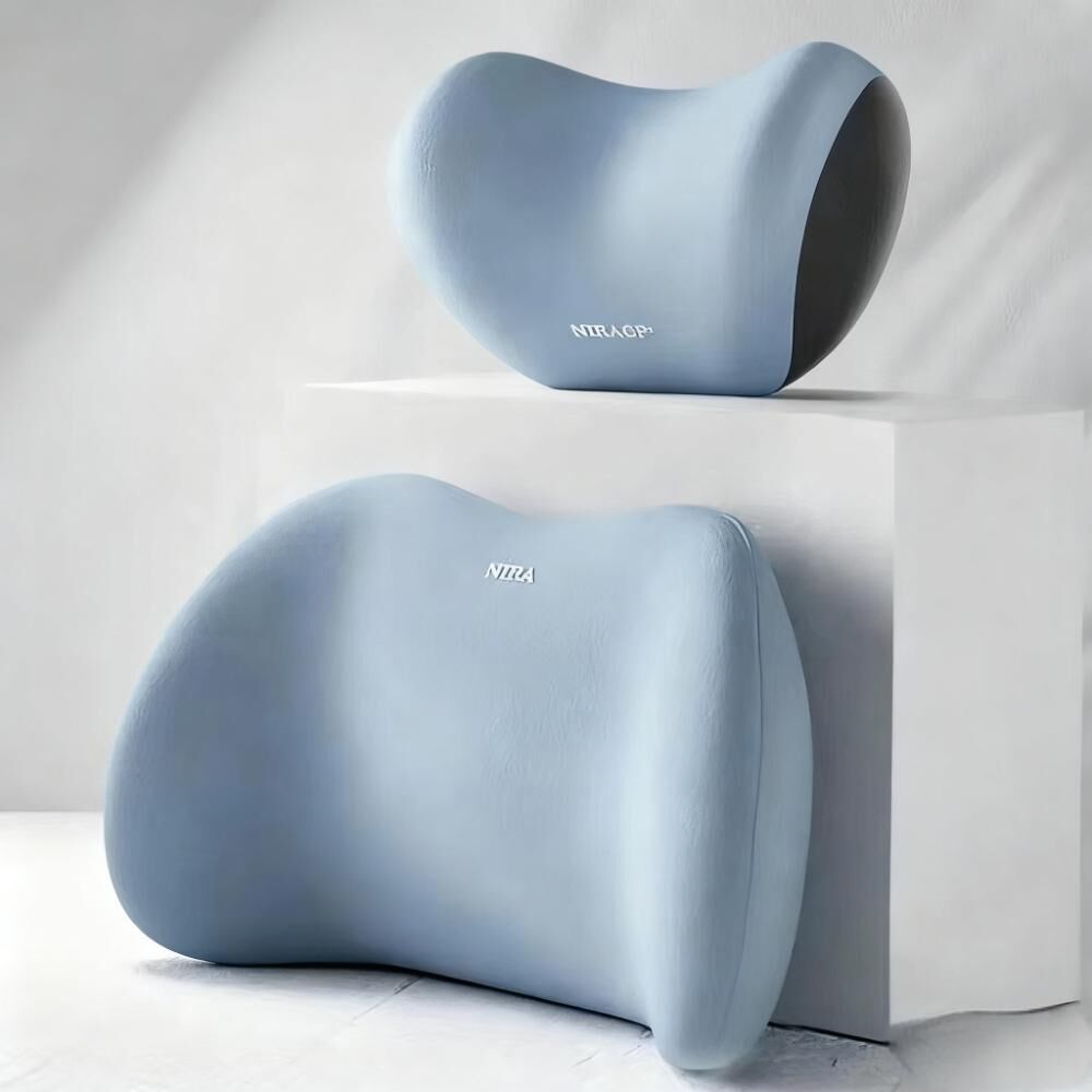 Christmas gift Car Headrest & Lumbar Support Set, Ergonomic Plush Cushion for Driver & Passenger, Comfort & Spine Protection for Long Drives（blue） - Image 1