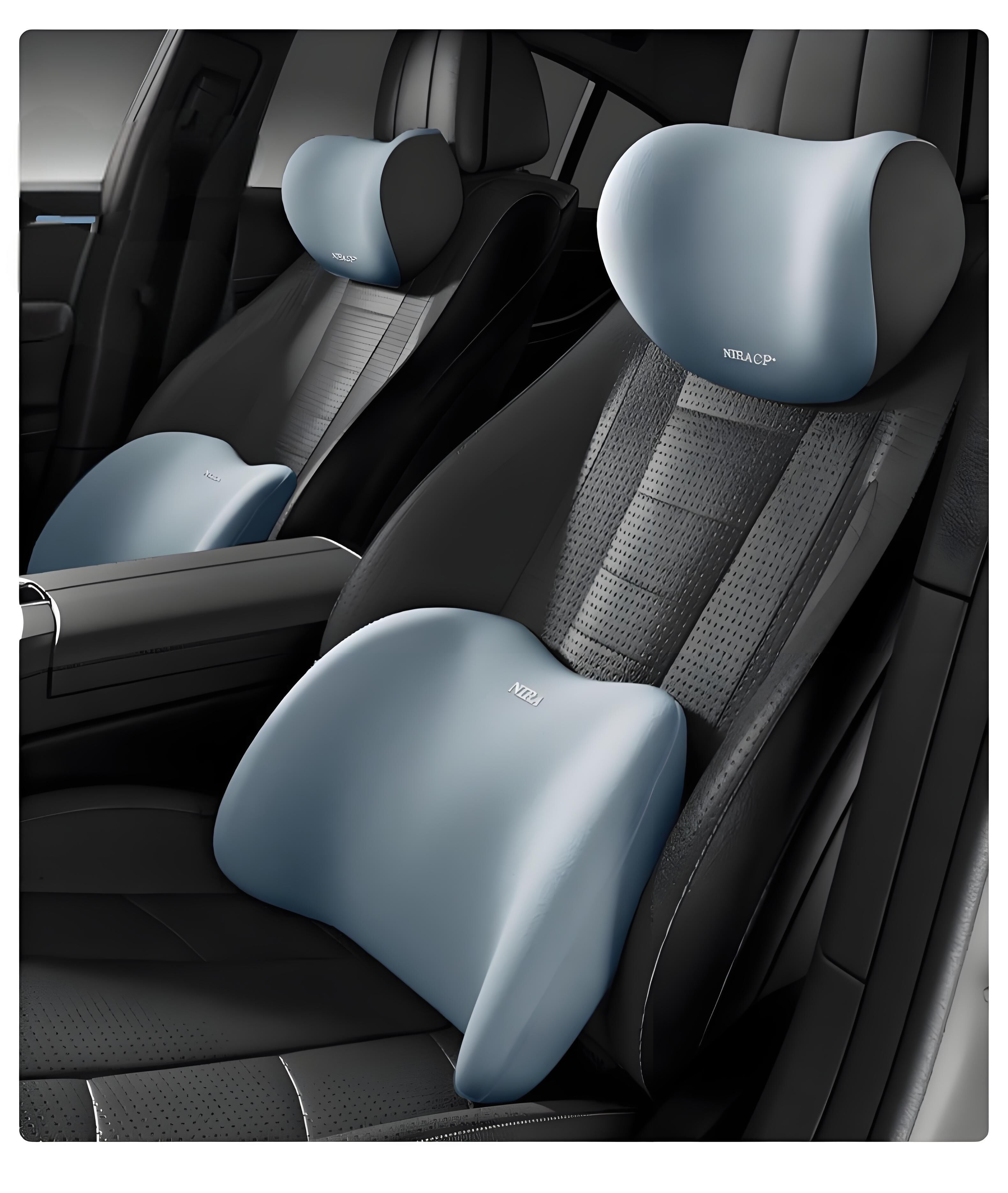 Christmas gift Car Headrest & Lumbar Support Set, Ergonomic Plush Cushion for Driver & Passenger, Comfort & Spine Protection for Long Drives（blue） - Image 2