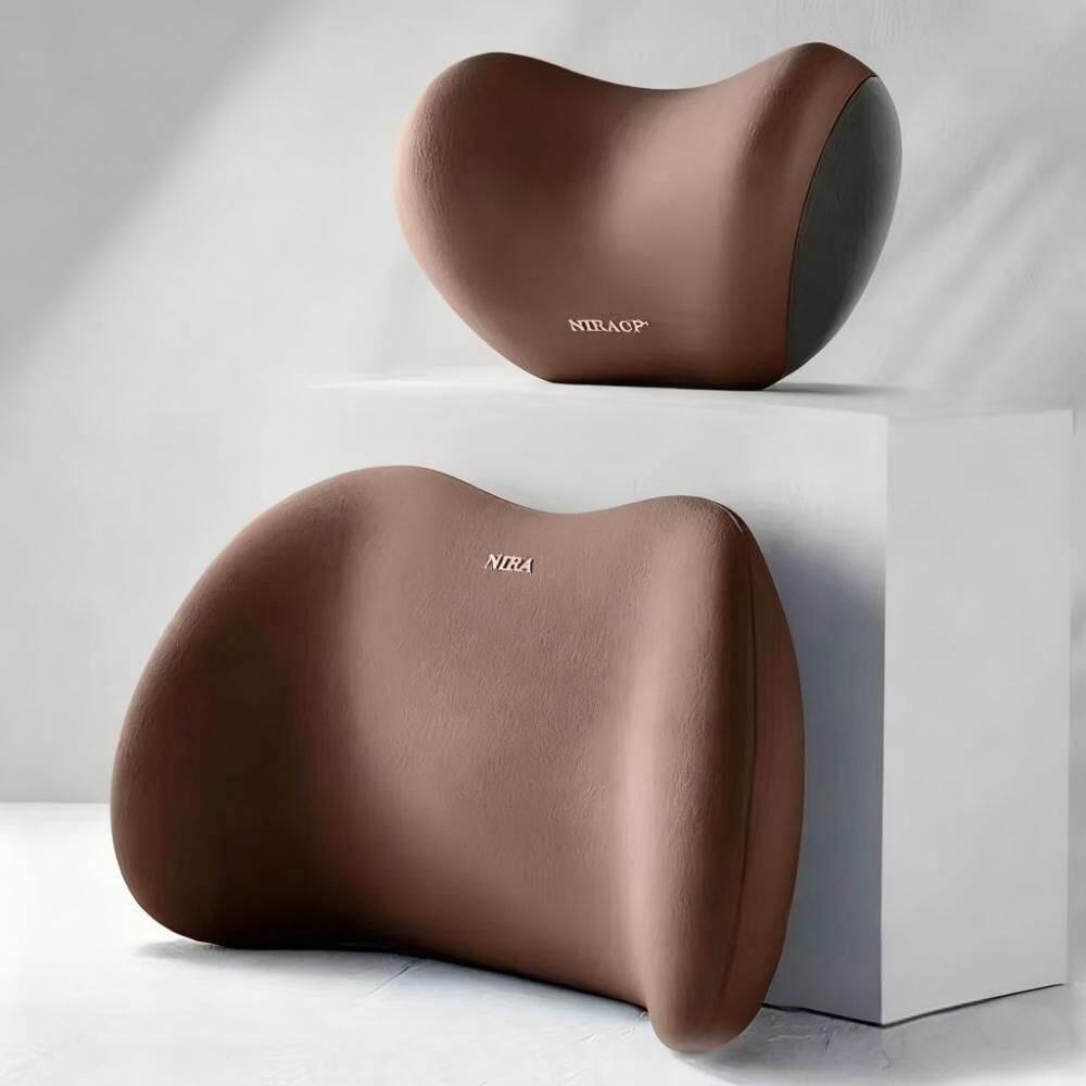 Christmas gift Car Headrest & Lumbar Support Set, Ergonomic Plush Cushion for Driver & Passenger, Comfort & Spine Protection for Long Drives（brown） - Image 1