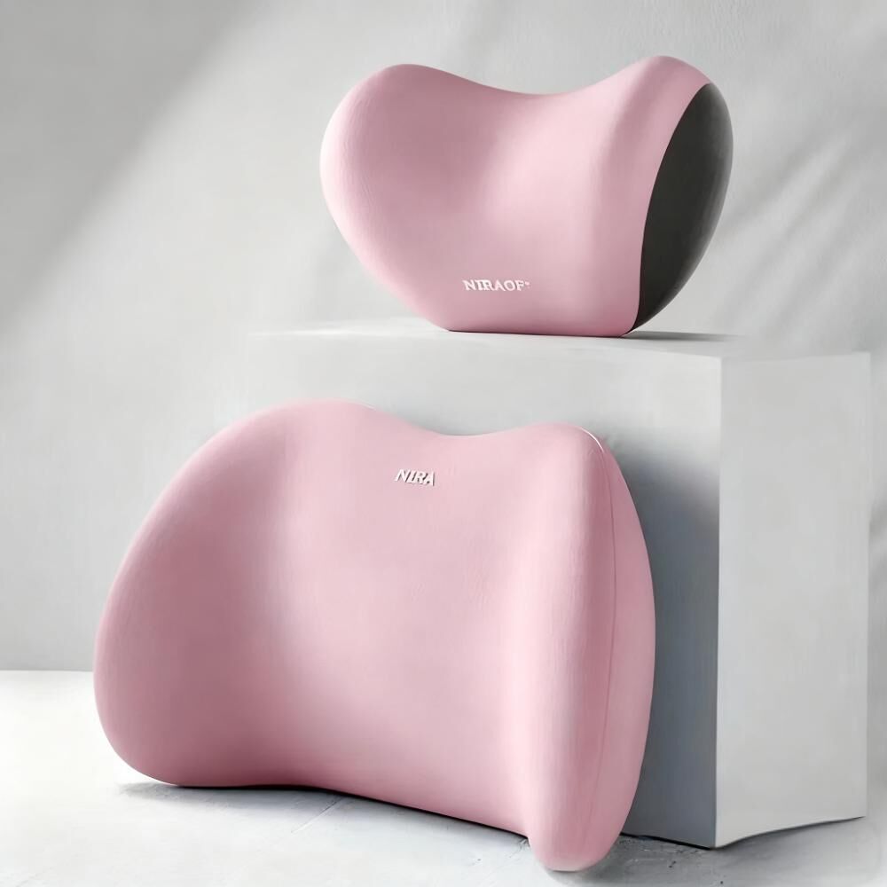 Christmas gift Car Headrest & Lumbar Support Set, Ergonomic Plush Cushion for Driver & Passenger, Comfort & Spine Protection for Long Drives（pink） - Image 1
