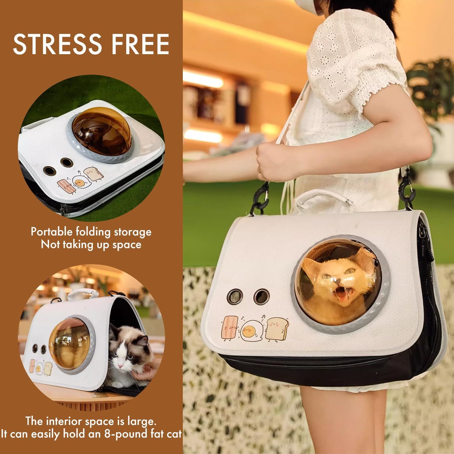 pet products Printed Space Capsule Cat Bag, Large Capacity Crossbody Dog Bag, Universal Pet Bag for All Seasons - Image 3