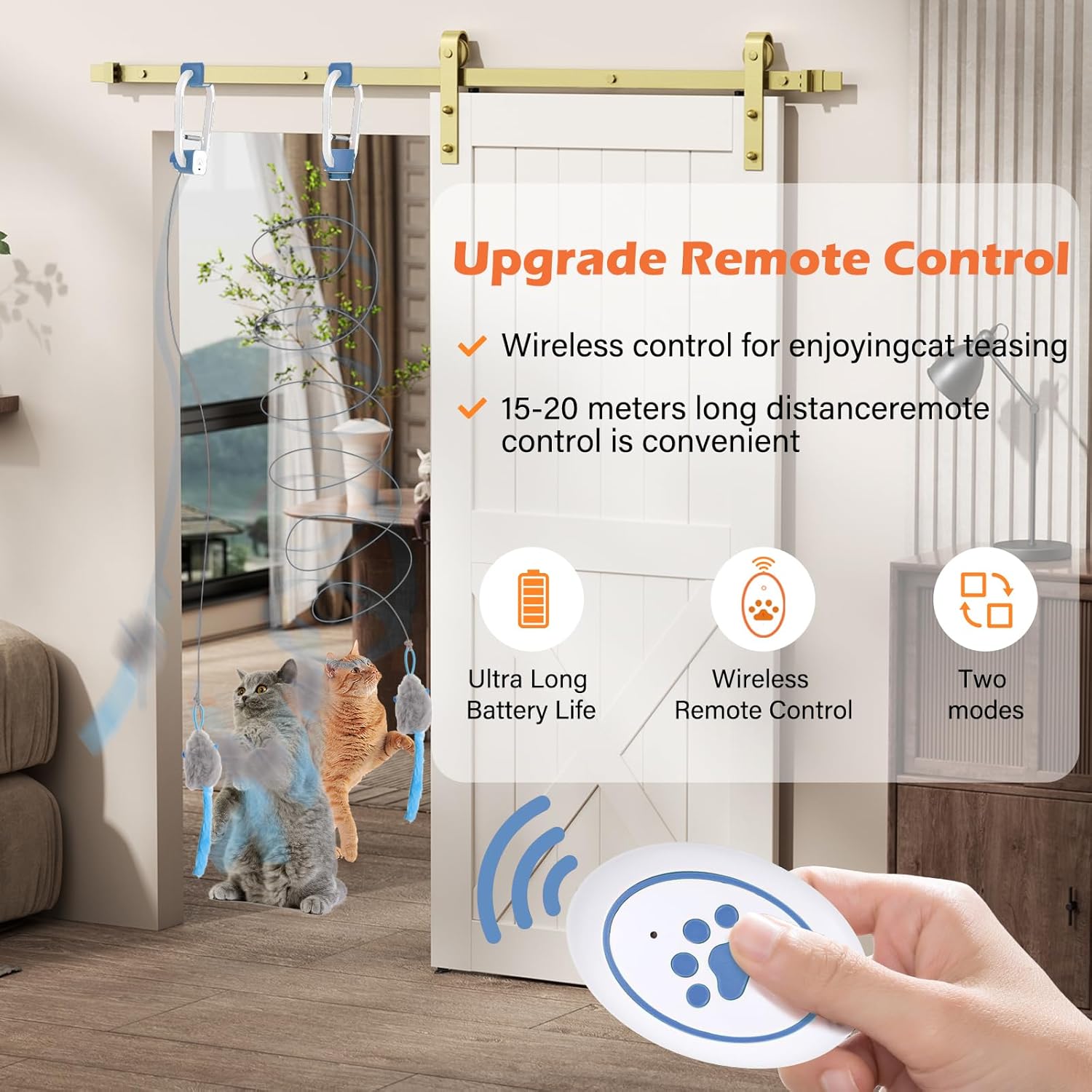 Rechargeable Electric Cat Teaser with Remote: Interactive 2-Mode Door Clip Toy for Australian Cats’ Exercise & Fun (Blue) - Image 3