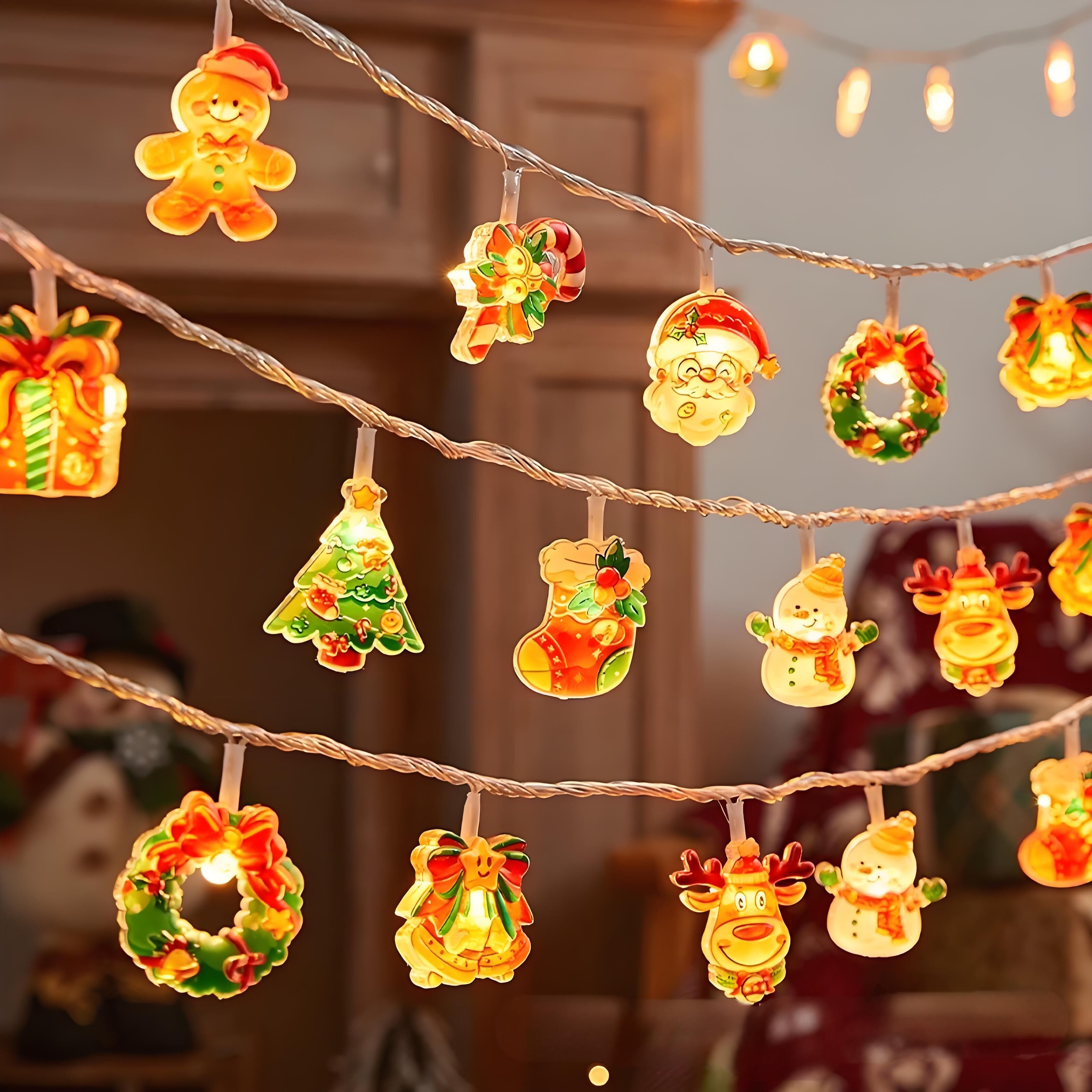 3M 20-LED Christmas Fairy String Lights: Santa/Snowman/Wreath Battery-Powered Warm White Decor for Home/Party - Image 1