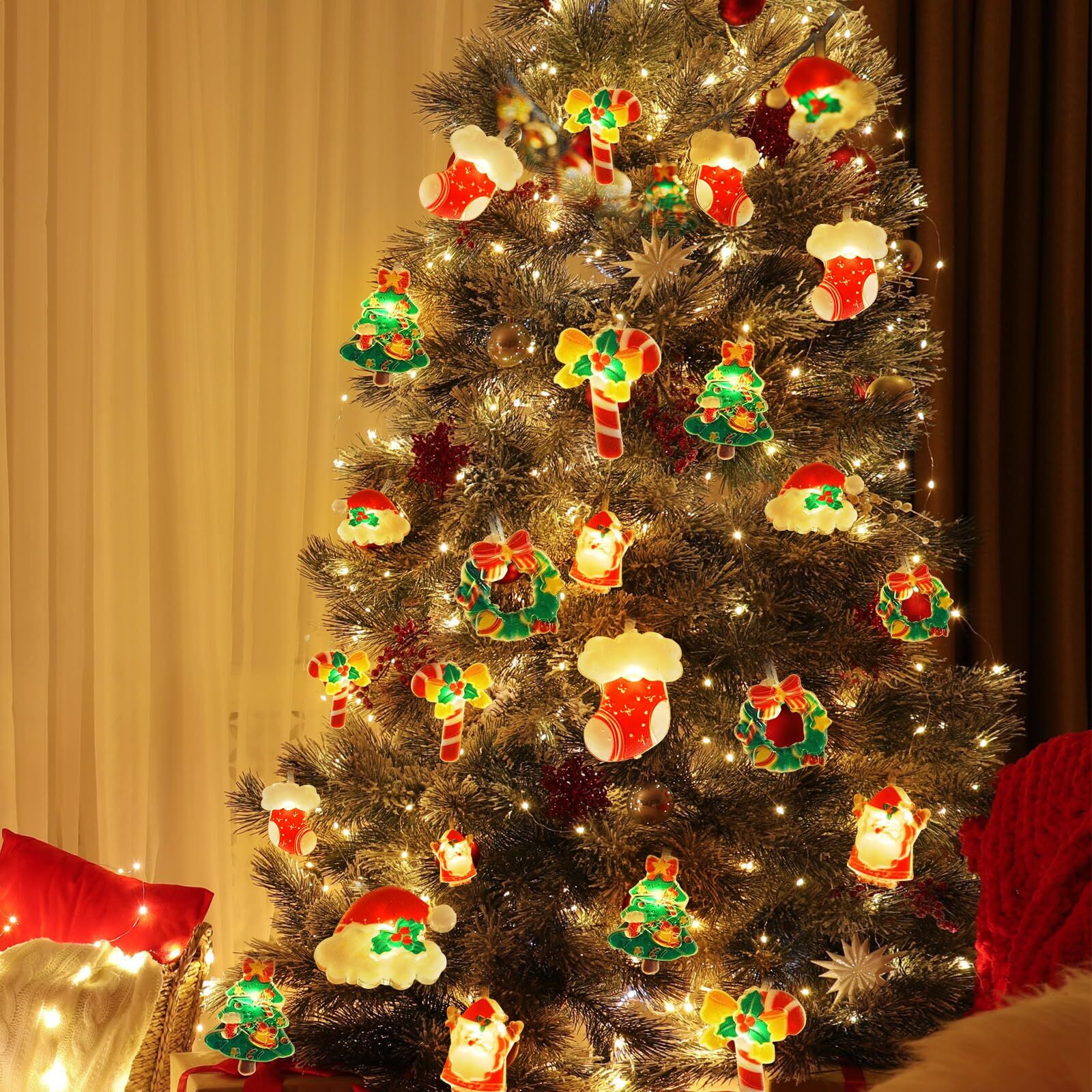 10M 80-LED Christmas Fairy String Lights: Santa/Snowman/Wreath Battery-Powered Warm White Decor for Home/Party - Image 2